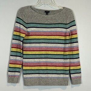 Talbots Gray Rainbow Stripe Sweater Boatneck Size XS NWT